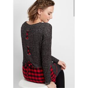 Maurices Plaid Back Lace Up Tunic Top Size M